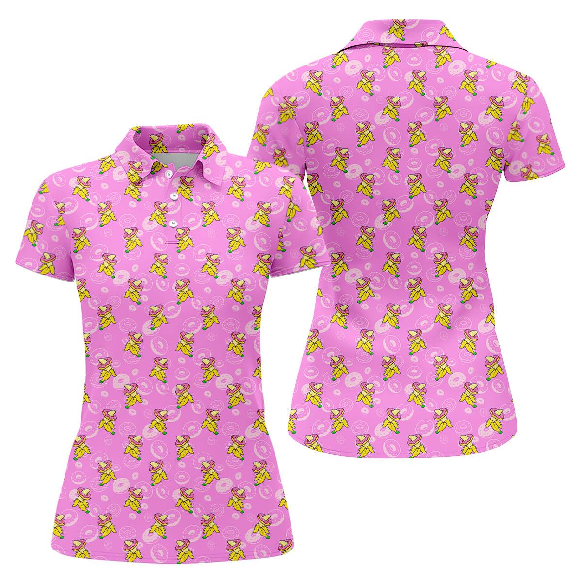 Banana And Donut Dirty Naughty Fun Women's Golf Shirts, Valentines Golf Gift, Hot Pink Color Ladies Golf Polos