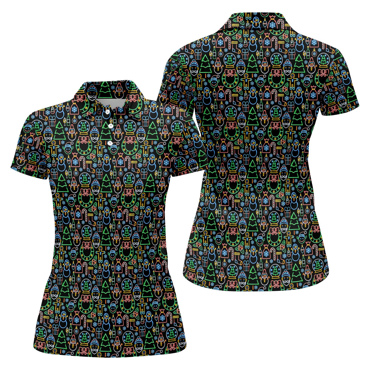 Neon Christmas Retro Style Women's Golf Tops, Christmas Golf Shirt, Ladies Golf Polos, Golf Gift For Ladies