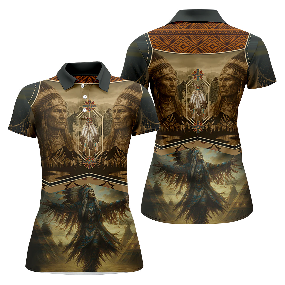 Spirit of the Ancestors Women's Golf Tops, Native American Ancestry Ladies Golf Polos, Indigenous Peoples Month