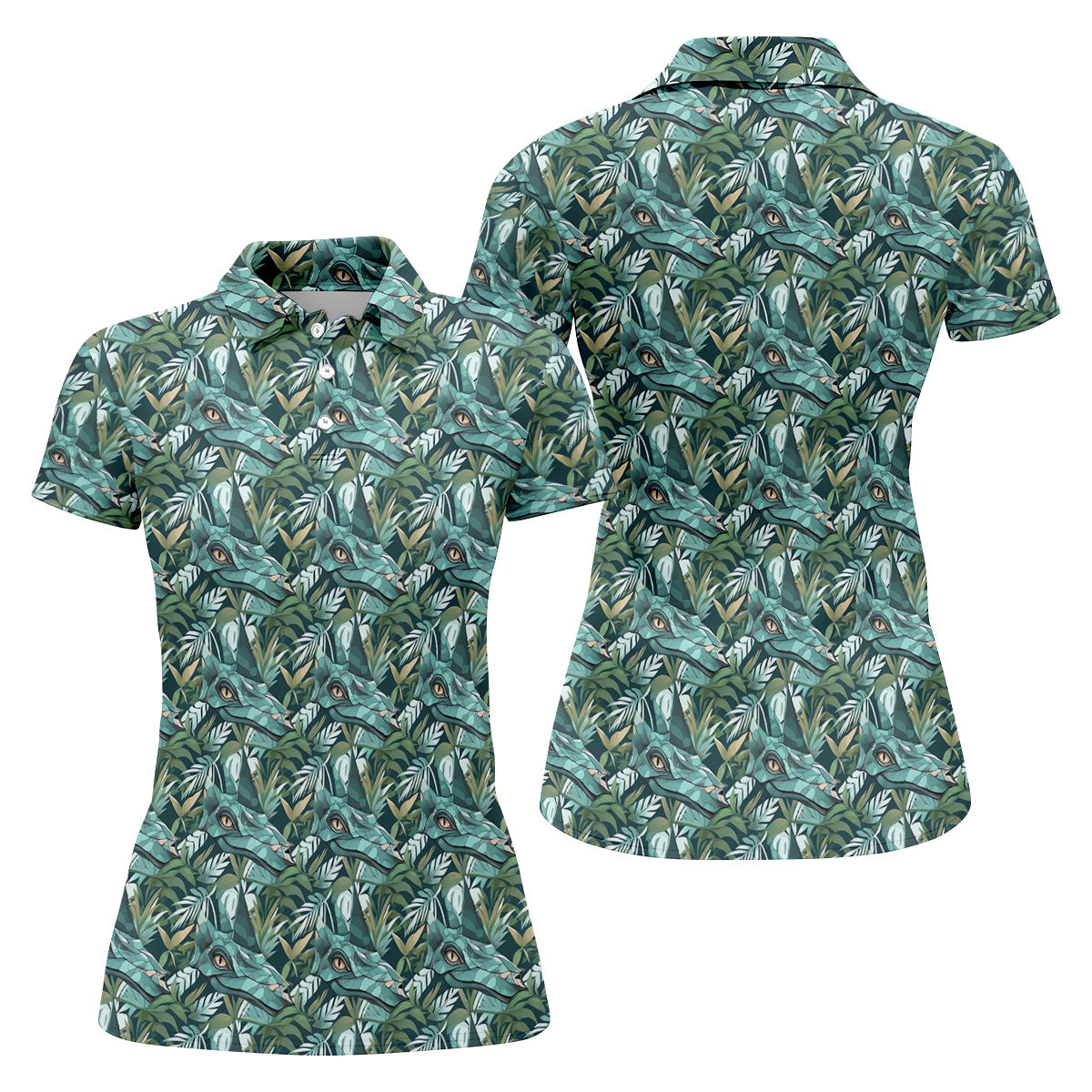 Dinosaur Head Tropical Vibe Women's Golf Tops, Women's Polo Shirt, Ladies Golf Shirts