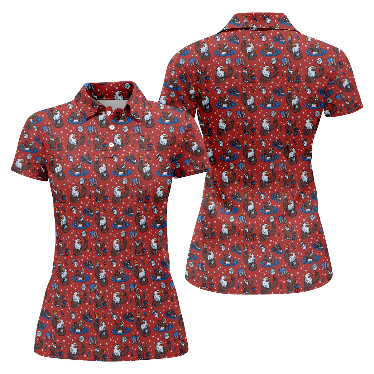 Patriotic Bald Eagle Women Golf Top, 250th Anniversary 4th Of July Golf Shirt, Ladies Golf Shirts