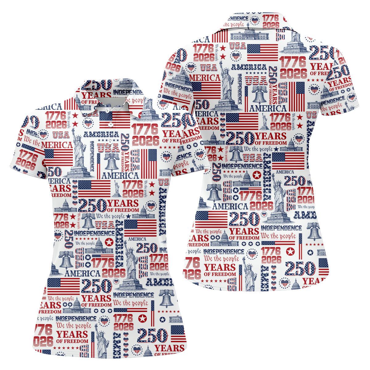 250th Anniversary USA 1776-2026 Retro Golf Shirt, Ladies Golf Tops, 4th Of July Golf Shirt For Women