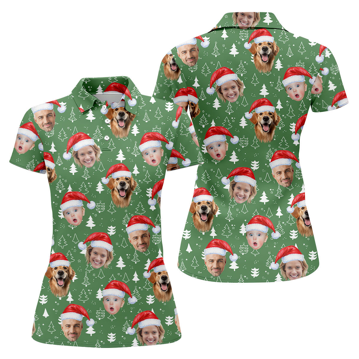 Custom Face Xmas Pine Tree Green Golf Shirt, Christmas Golf Shirt, Ladies Golf Shirts, Golf Gifts For Women