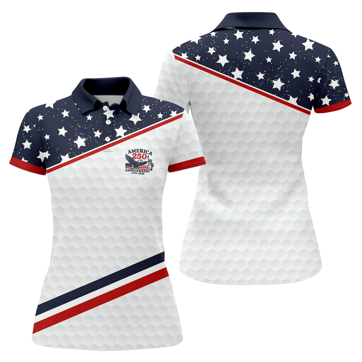 America 250 Anniversary Golf Ball Pattern Retro Golf Shirt, Patriotic 4th Of July Golf Shirt For Women