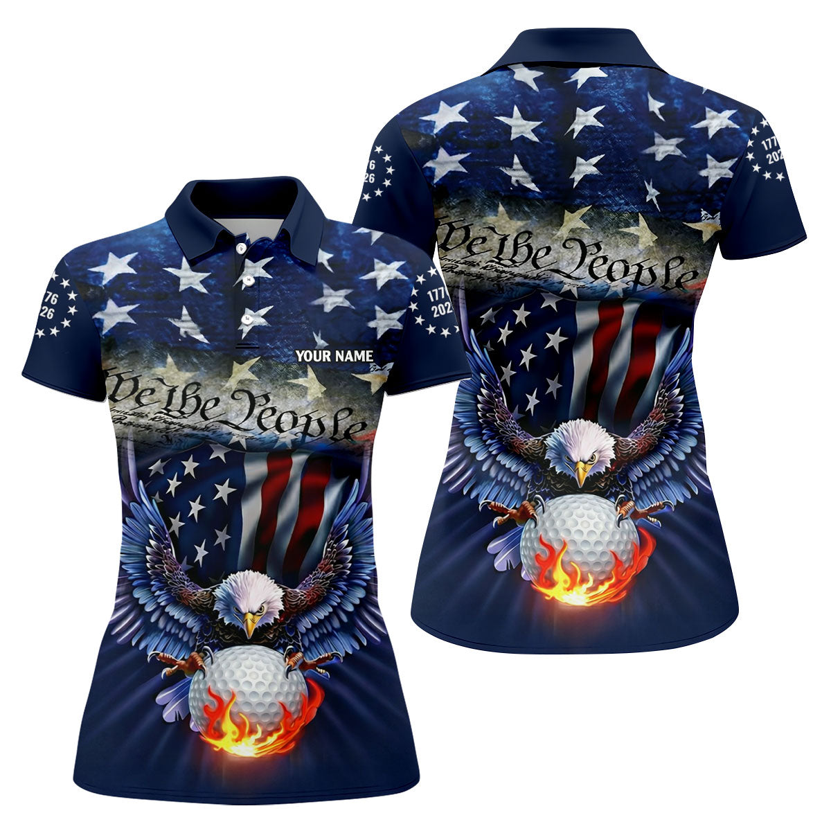 We The People Eagle Golf Ball 250th Anniversary USA 1776-2026 Ladies Golf Tops, 4th Of July Golf Shirt For Women