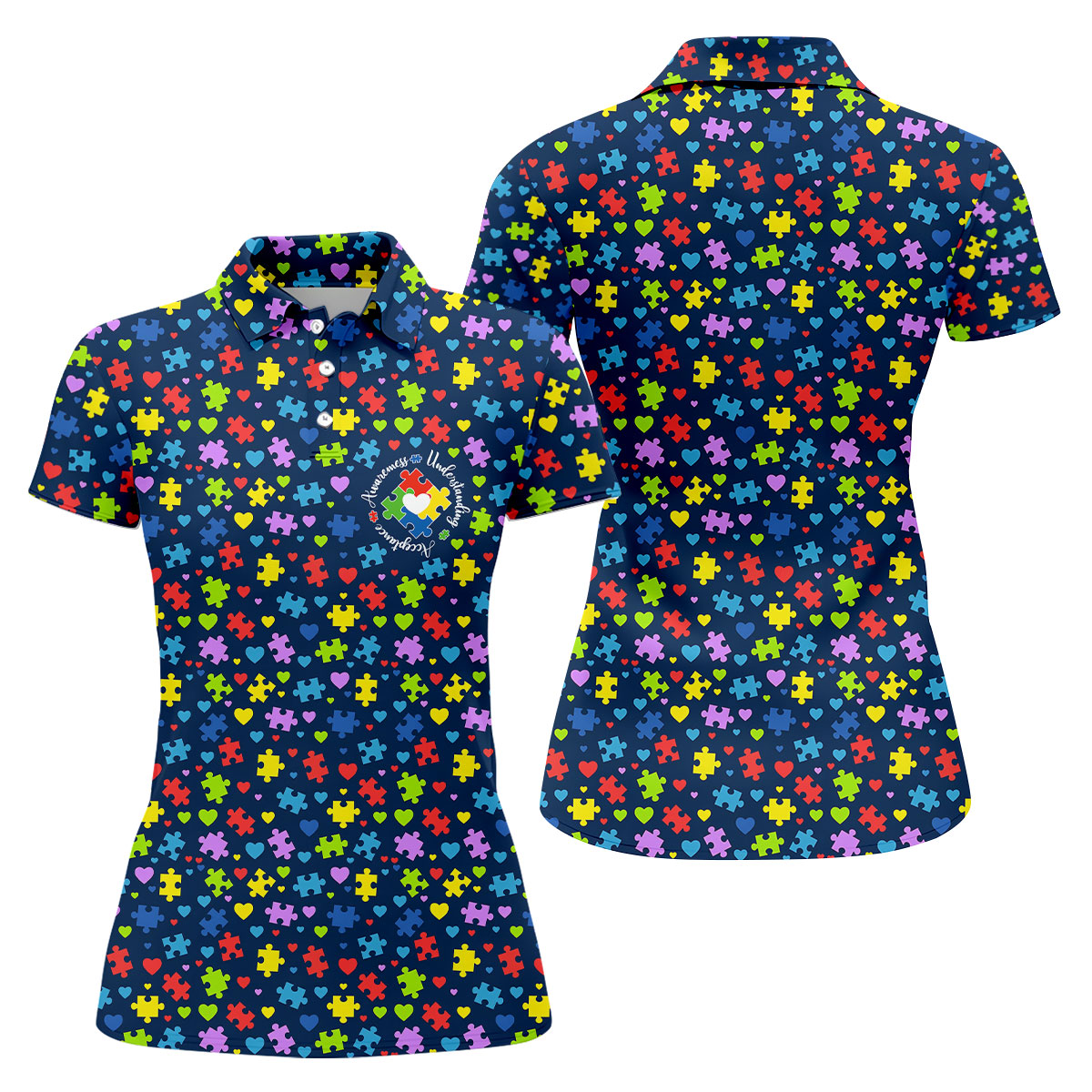 Awareness Understanding Acceptance Autism Navy Golf Shirt For Women, Ladies Golf Polos