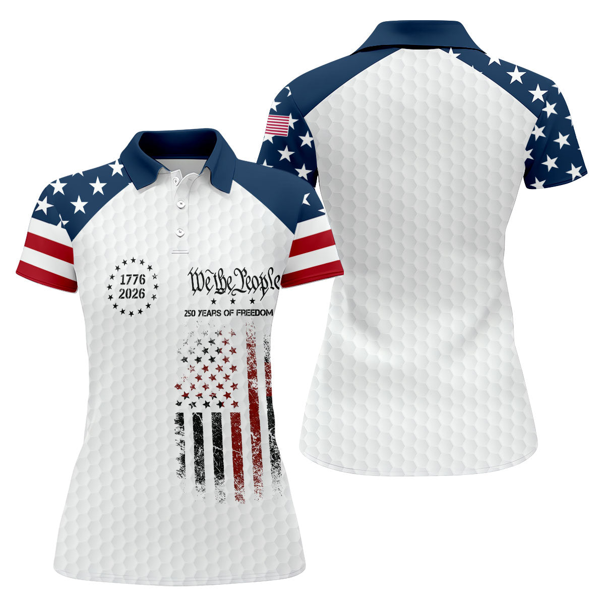 We The People 250 Years Of Freedom Distressed Flag Patriotic 4th Of July Golf Shirt For Women