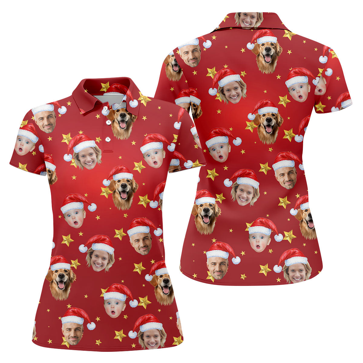 Custom Face Xmas Star Red Golf Shirt, Christmas Golf Shirt, Ladies Golf Tops, Golf Gifts For Women