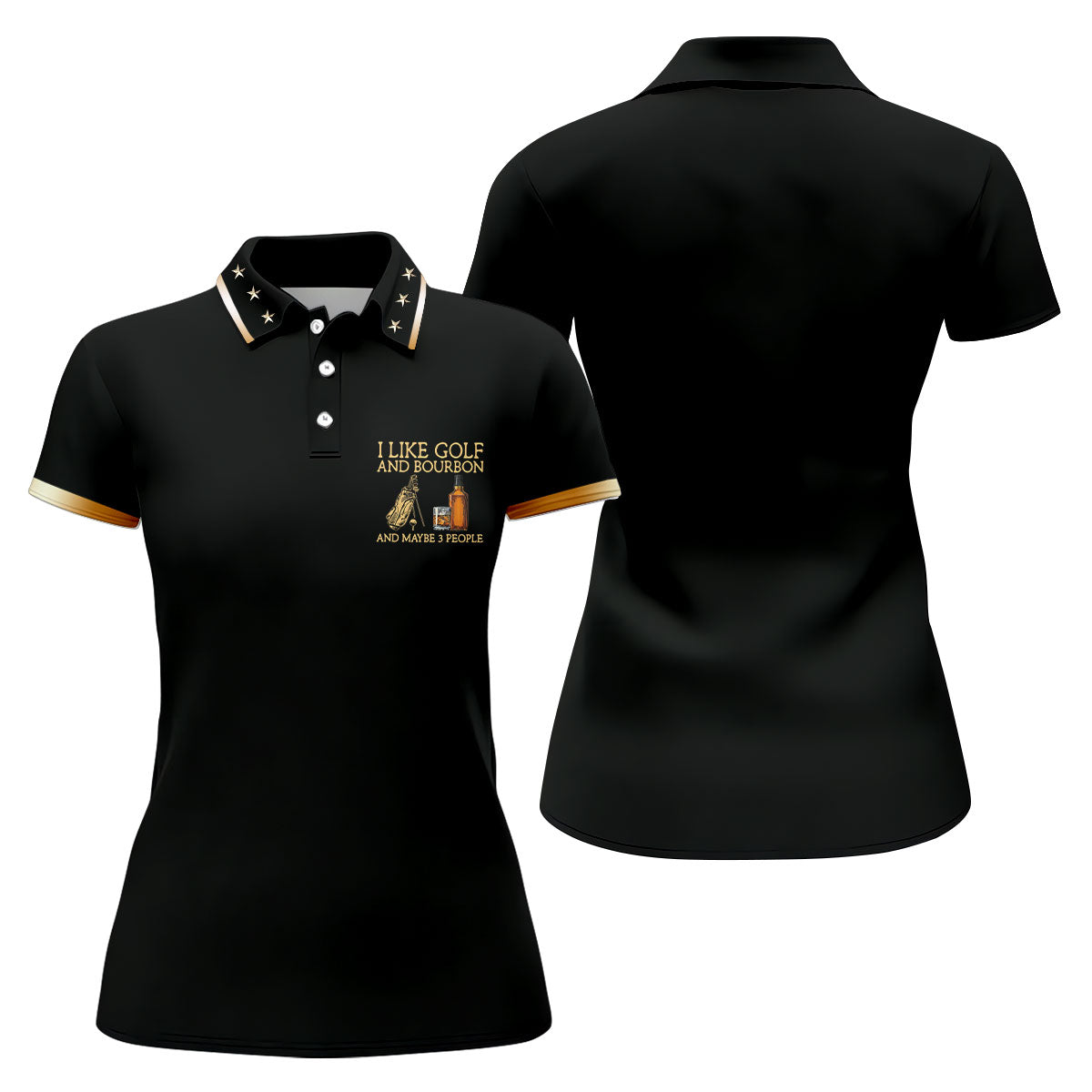 I Like Golf And Bourbon Black Golf Shirt, Fun Women's Golf Shirts, Golf And Whiskey Ladies Golf Shirts