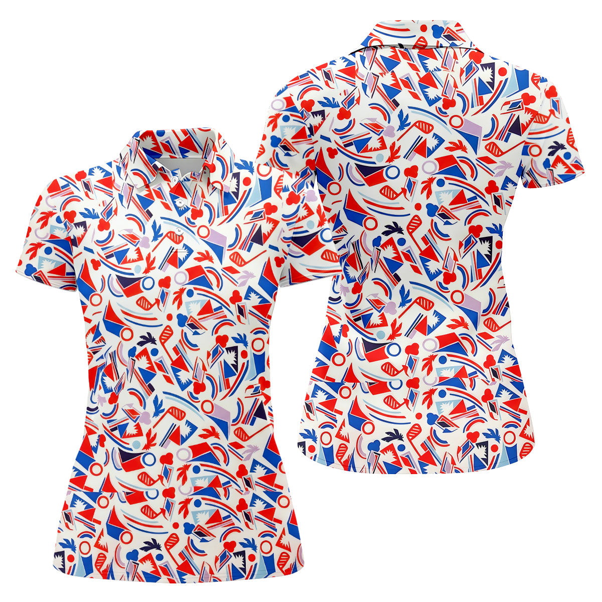 Red White Blue Golf Pattern Patriotic Golf Shirt, 250 Years Of Freedom 4th Of July Golf Shirt For Women