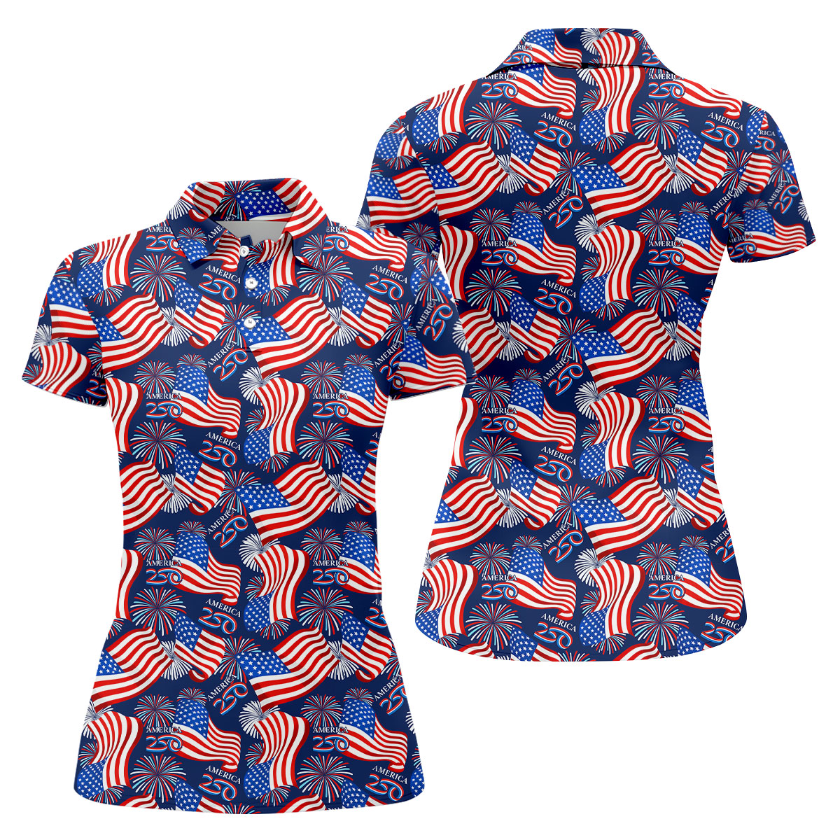 America 250 Anniversary Patriot Flag Navy Golf Shirt, Women's Golf Tops, Ladies Golf Shirt