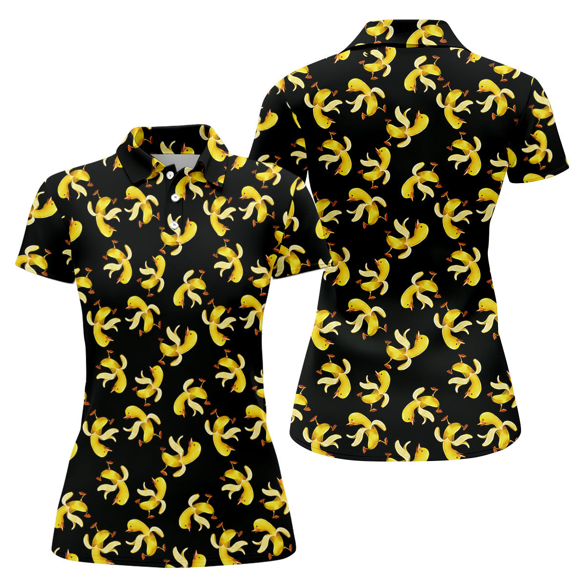 Banana Duck Hawaiian Golf Shirt, Fun Women's Golf Shirts, Ladies Golf Polos