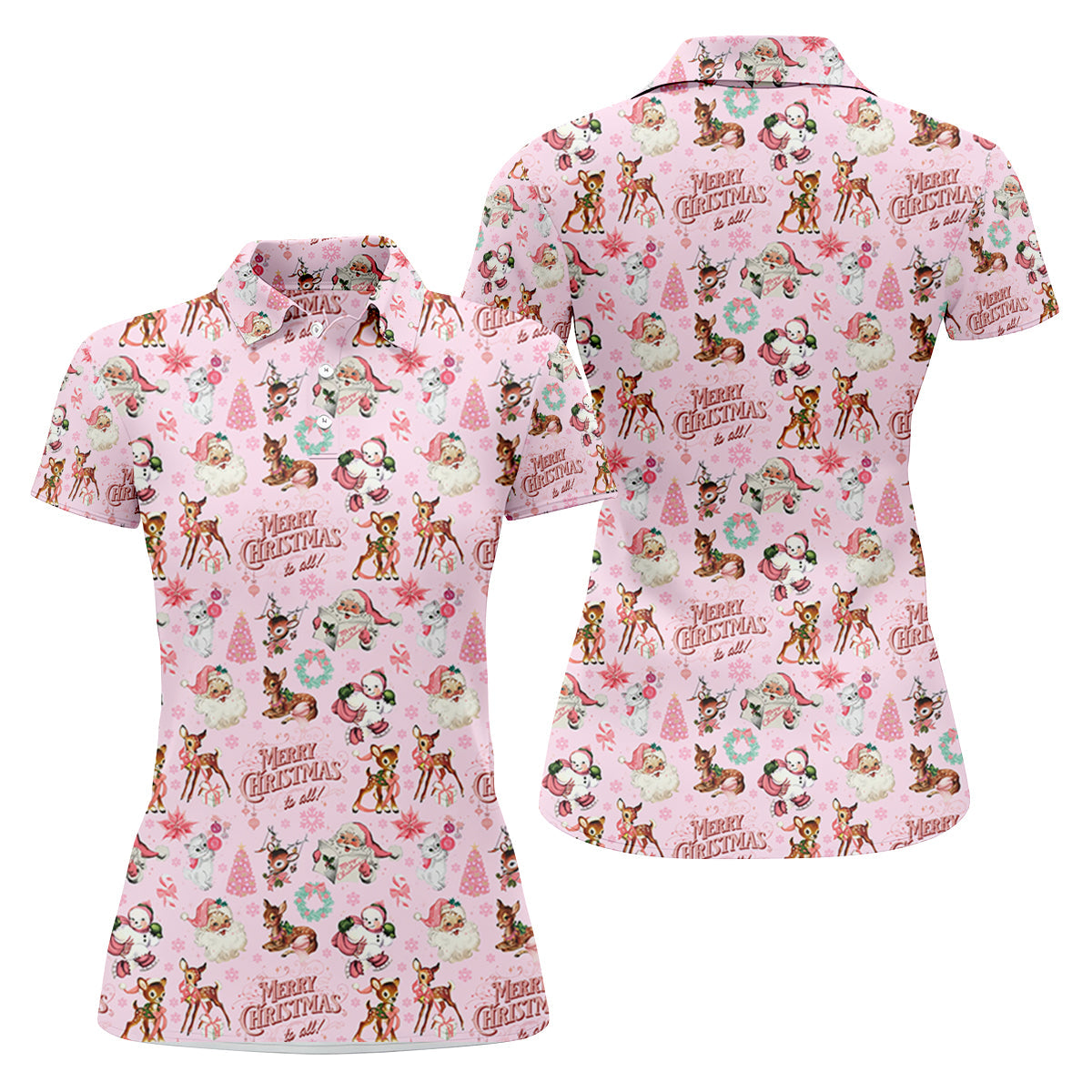 Santa Pink Christmas Golf Tops For Women, Christmas Golf Shirt, Women Golf Apparel
