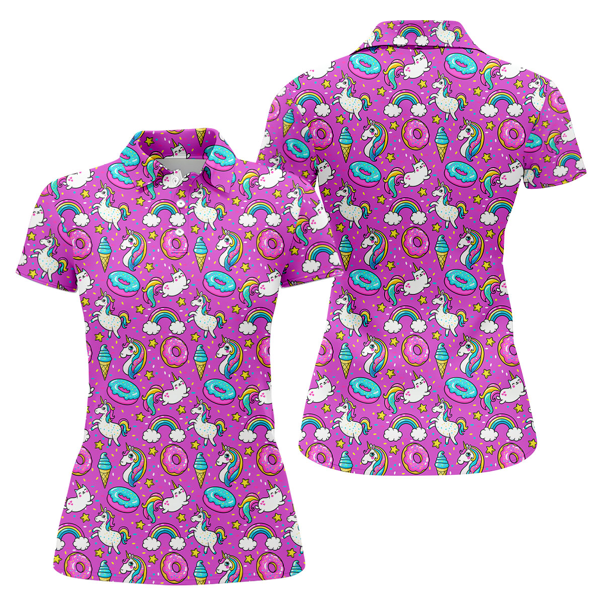 Funny Pink Donut Unicorn Women Golf Shirts, Ladies Golf Shirt, Women Sleeveless Polo Shirt