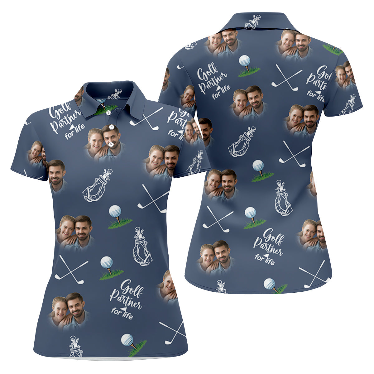 Golf Partner For Life Custom Photo Navy Golf Shirt, Valentines Golf Gift, Women Golf Top, Ladies Golf Polos