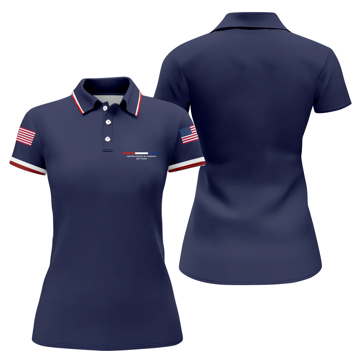 United States Of America 250 Years Navy Golf Shirt, Patriotic Golf Shirt, Golf Shirt For Women