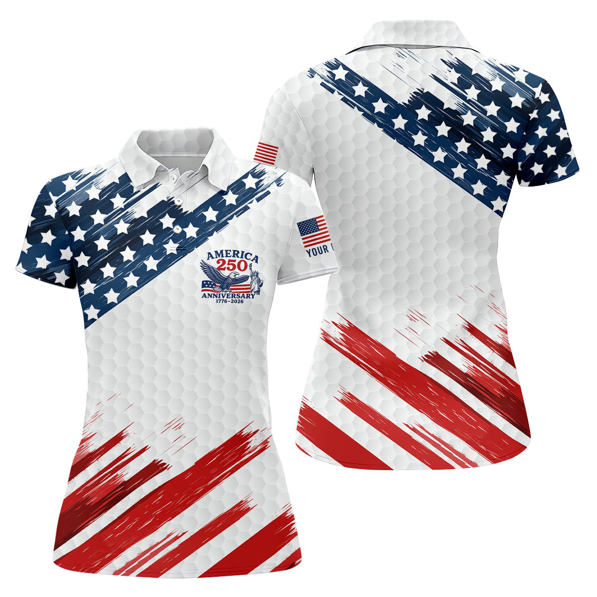 250th Anniversary Golf Ball Pattern Bald Eagle Logo 4th Of July Golf Shirt, Patriotic Golf Shirt For Women