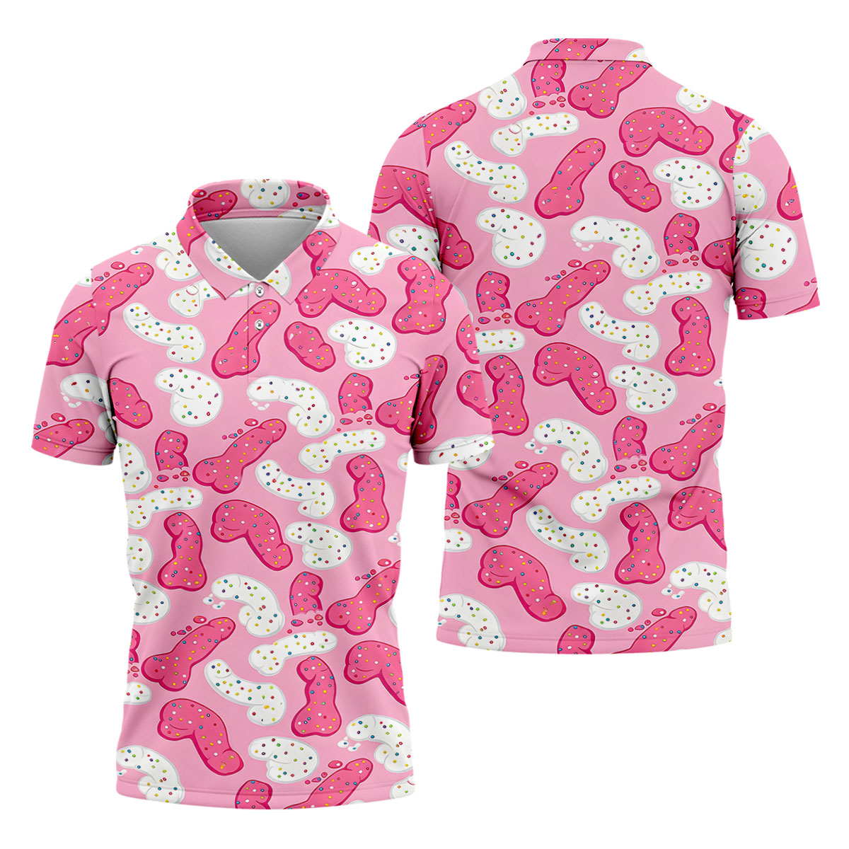 Pink Frosted Cookie Adult Novelty Golf Shirt, Polo Shirts For Men, Golf Apparel For Men