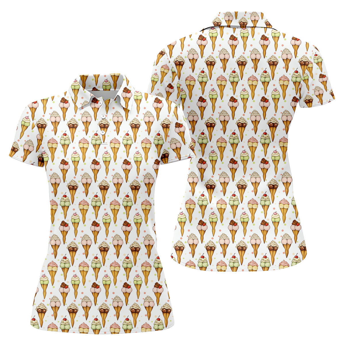 Adult Humor Ice Cream Golf Shirt, Funny Cone Pattern, Golf Shirt For Women