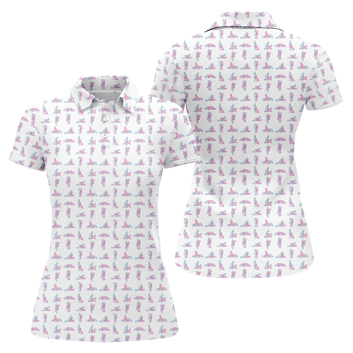 Stick Figure Couple Naughty Position Women Golf Top, Fun Women's Golf Shirts, Ladies Golf Shirts