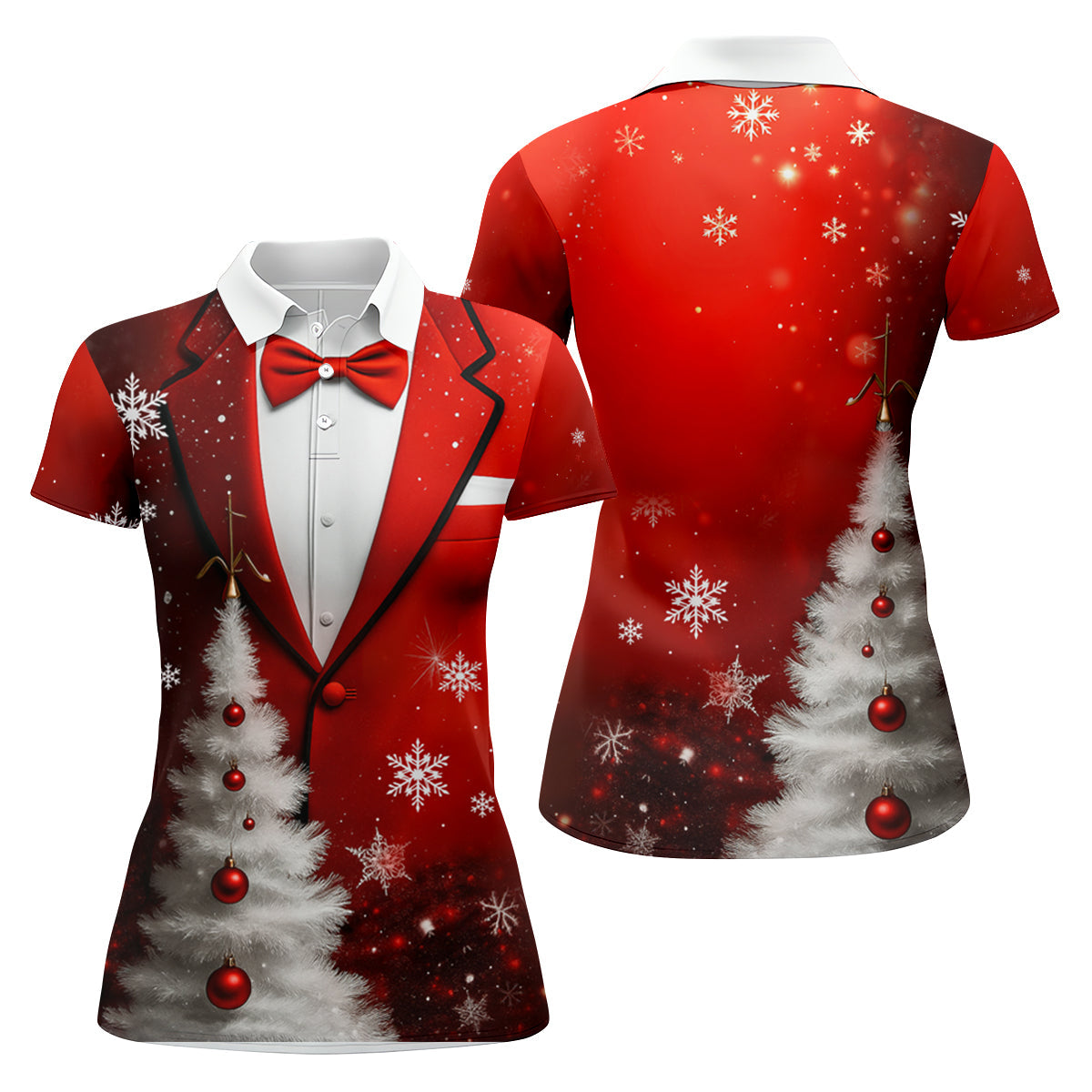 Snow Pine Tree Black And Red Christmas Women Golf Top, Christmas Golf Shirt, Ladies Golf Tops
