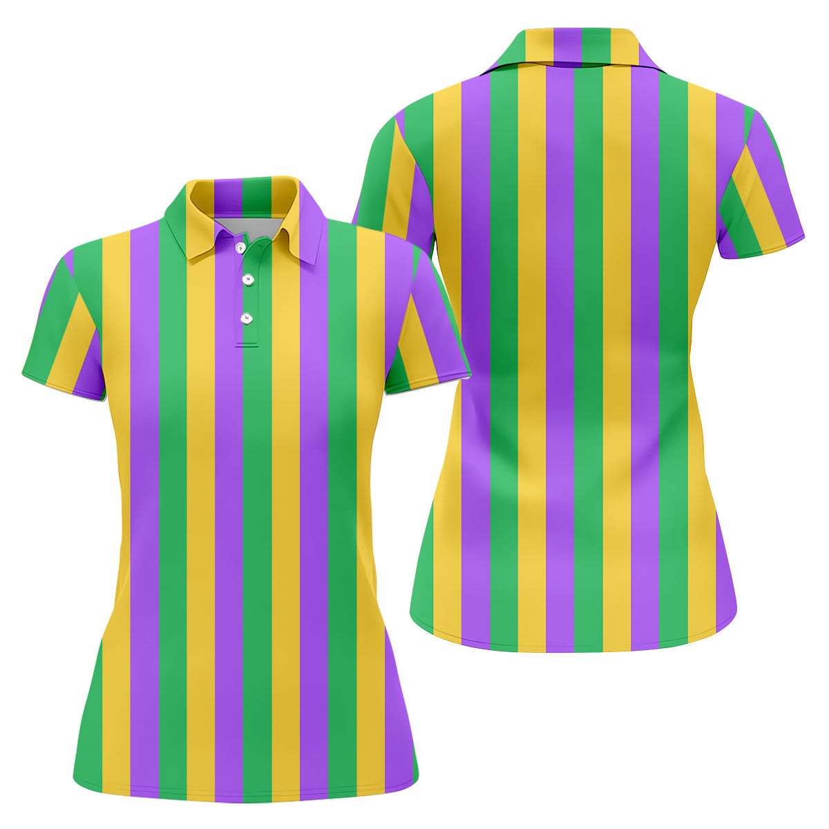 Green Gold Purple Vertical Stripe Mardi Gras Golf Shirt, Women's Golf Shirts, Ladies Golf Polos