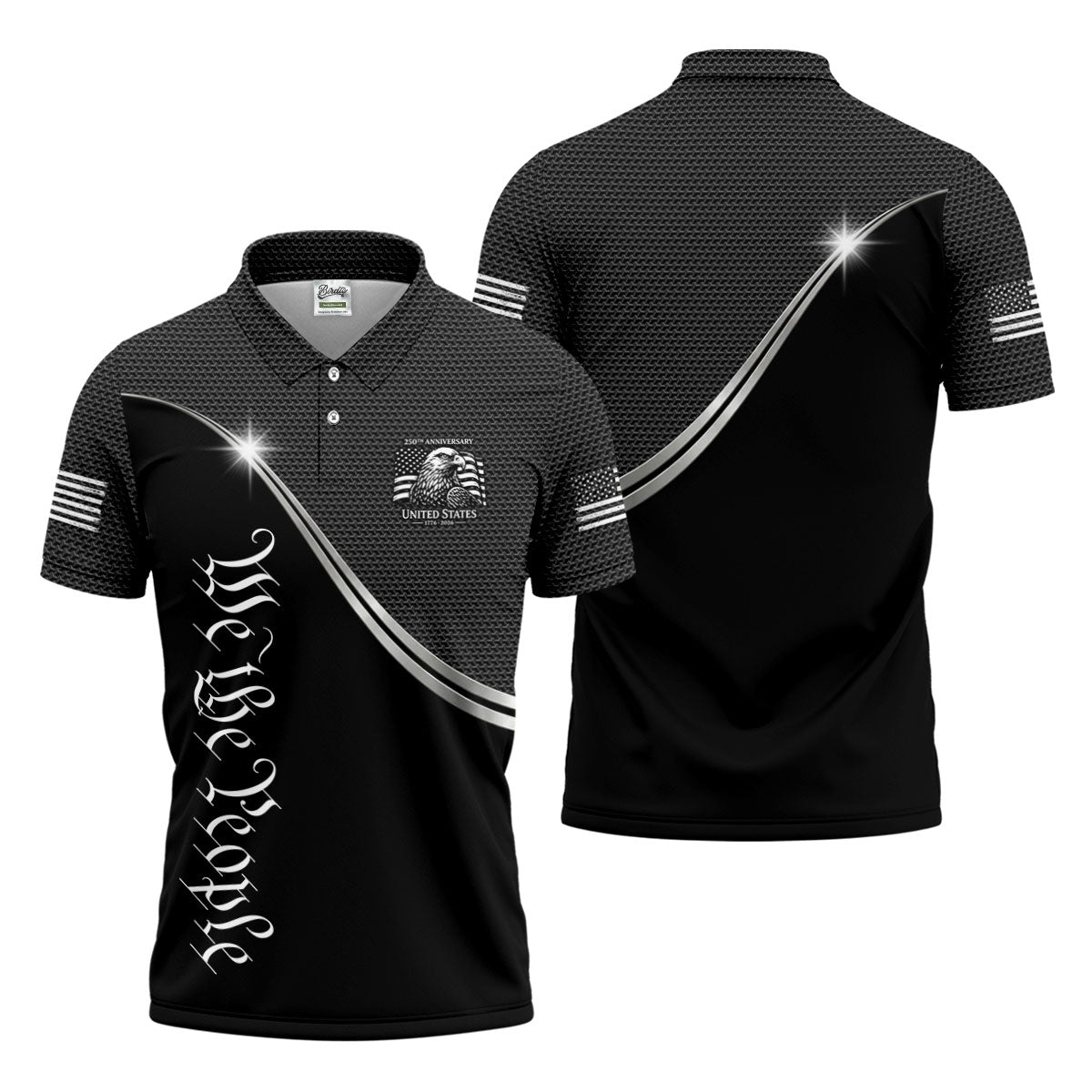 We The People 250th Anniversary Black Golf Shirt, Patriotic 4th Of July Golf Shirts For Men
