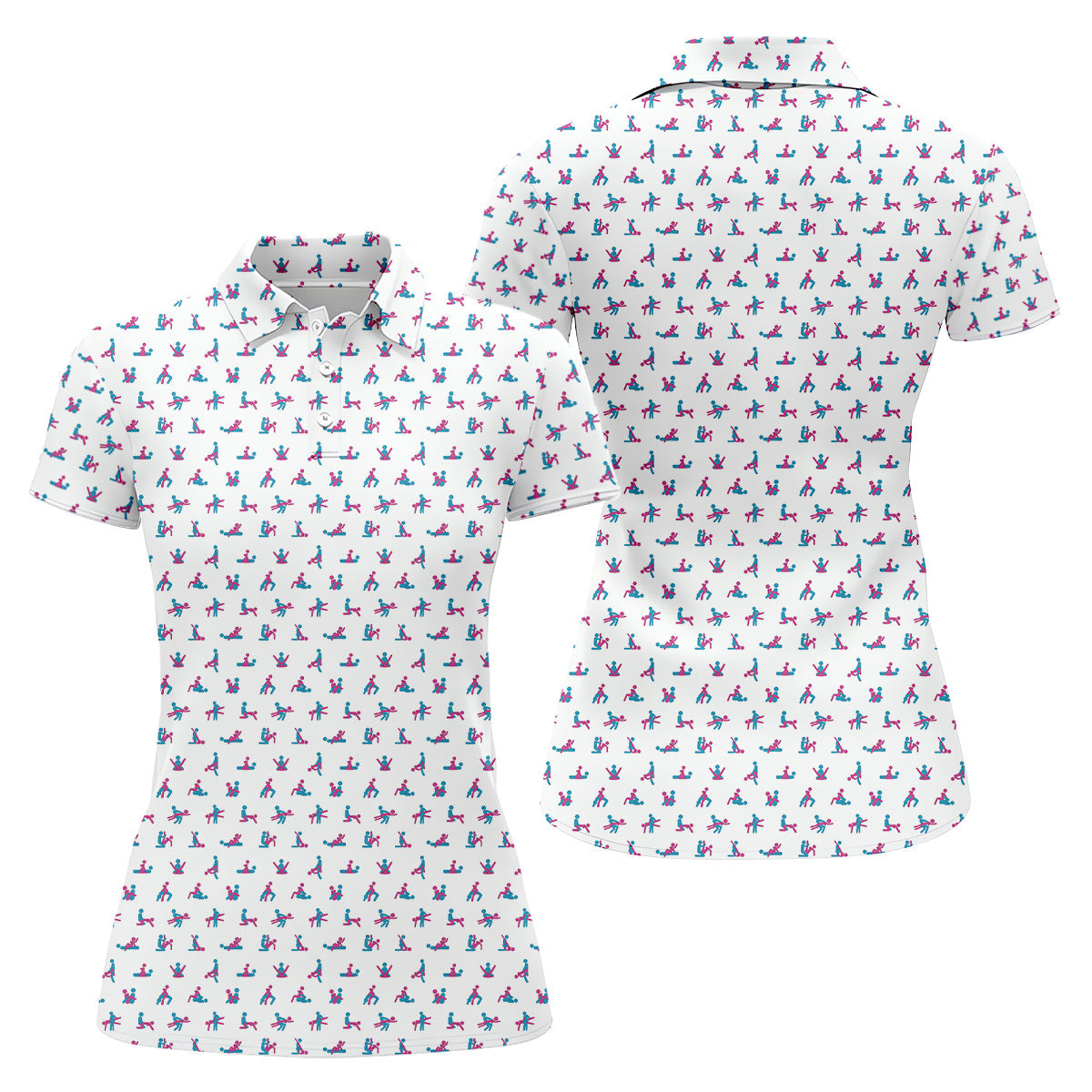 Blue And Pink Naughty Stick People White Golf Shirt, Ladies Golf Polos, Golf Gifts For Women