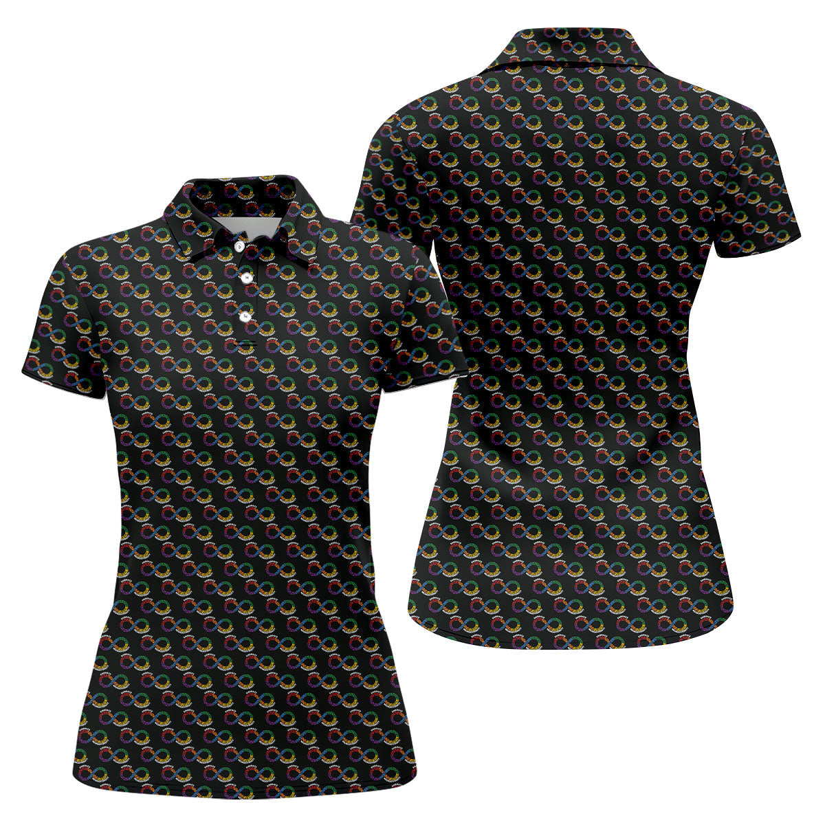 Embrace Neurodiversity Rainbow Infinity Symbol Autism Awareness Black Golf Shirt, Women's Golf Tops