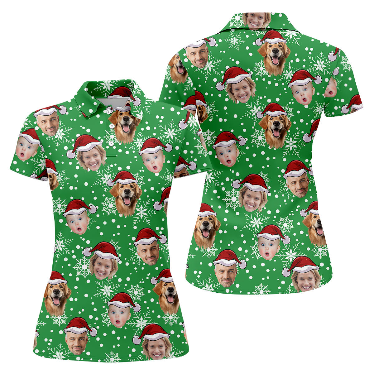 Custom Face Light Green Christmas Women's Golf Tops, Ladies Golf Shirts, Christmas Golf Gift