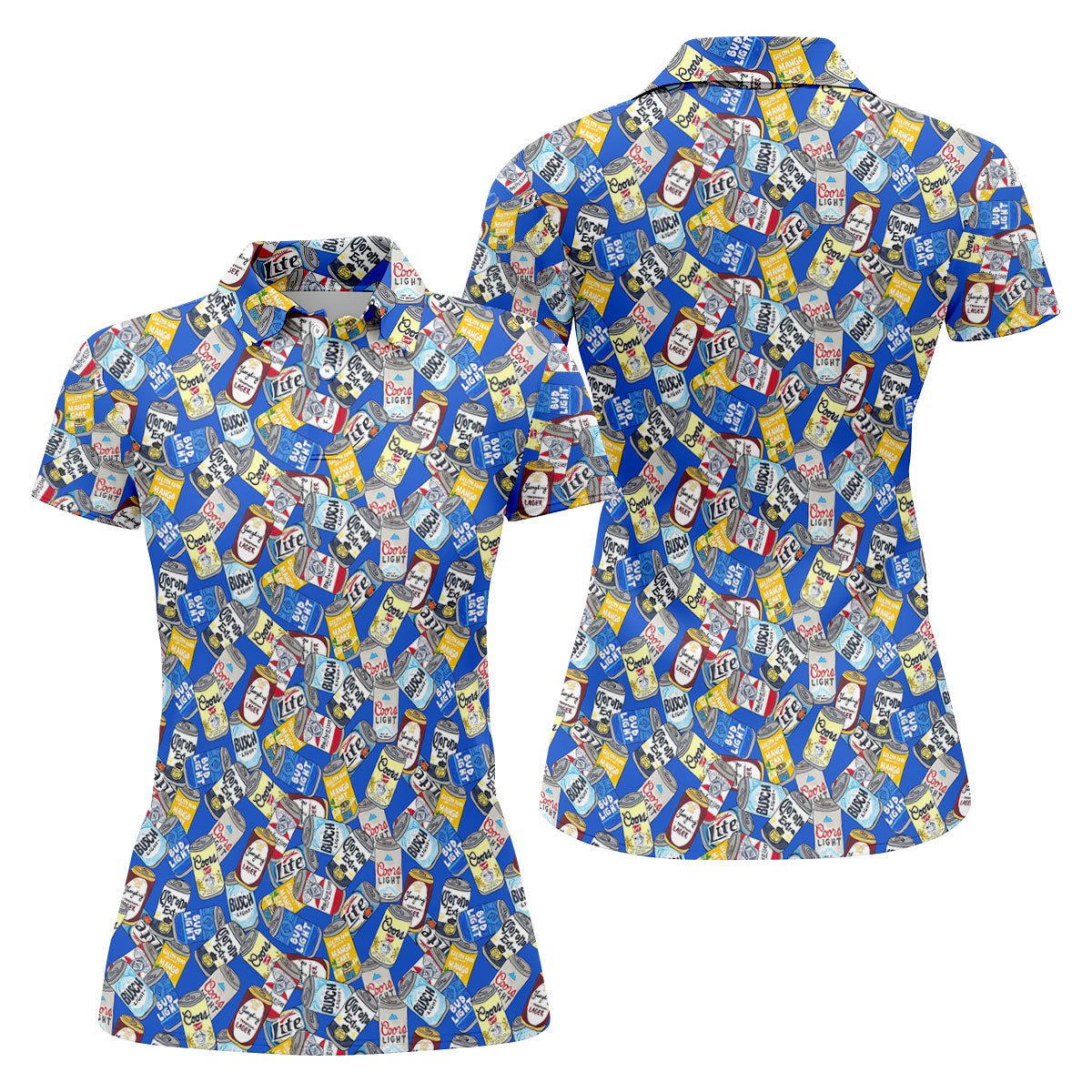 American Beer Cans Blue Golf Shirt, Ladies Golf Shirts, Golf And Beer Golf Shirt For Women
