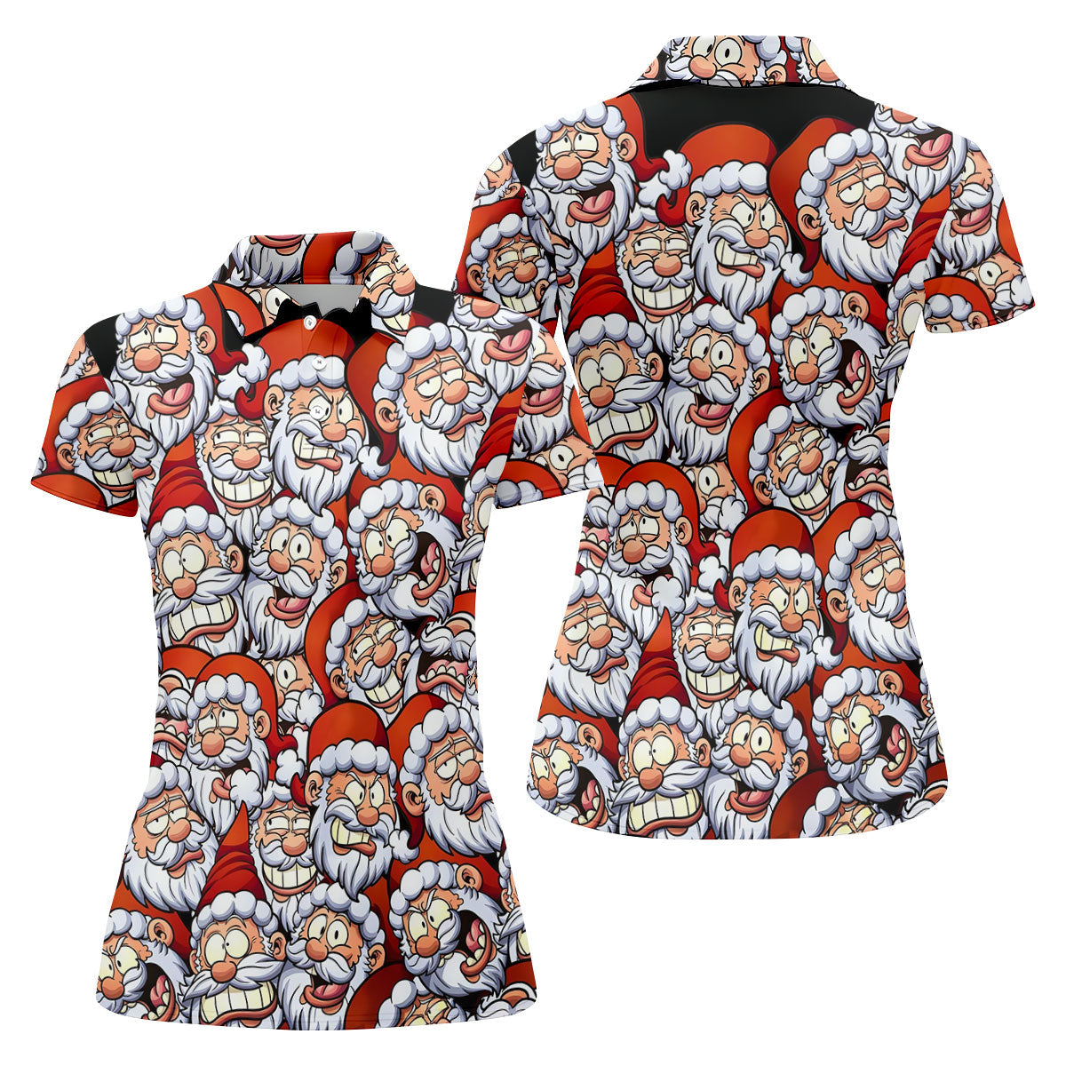 Santa Claus Face Fun Women's Golf Shirts, Cute Golf Outfit, Ladies Golf Shirts, Golfing Apparel