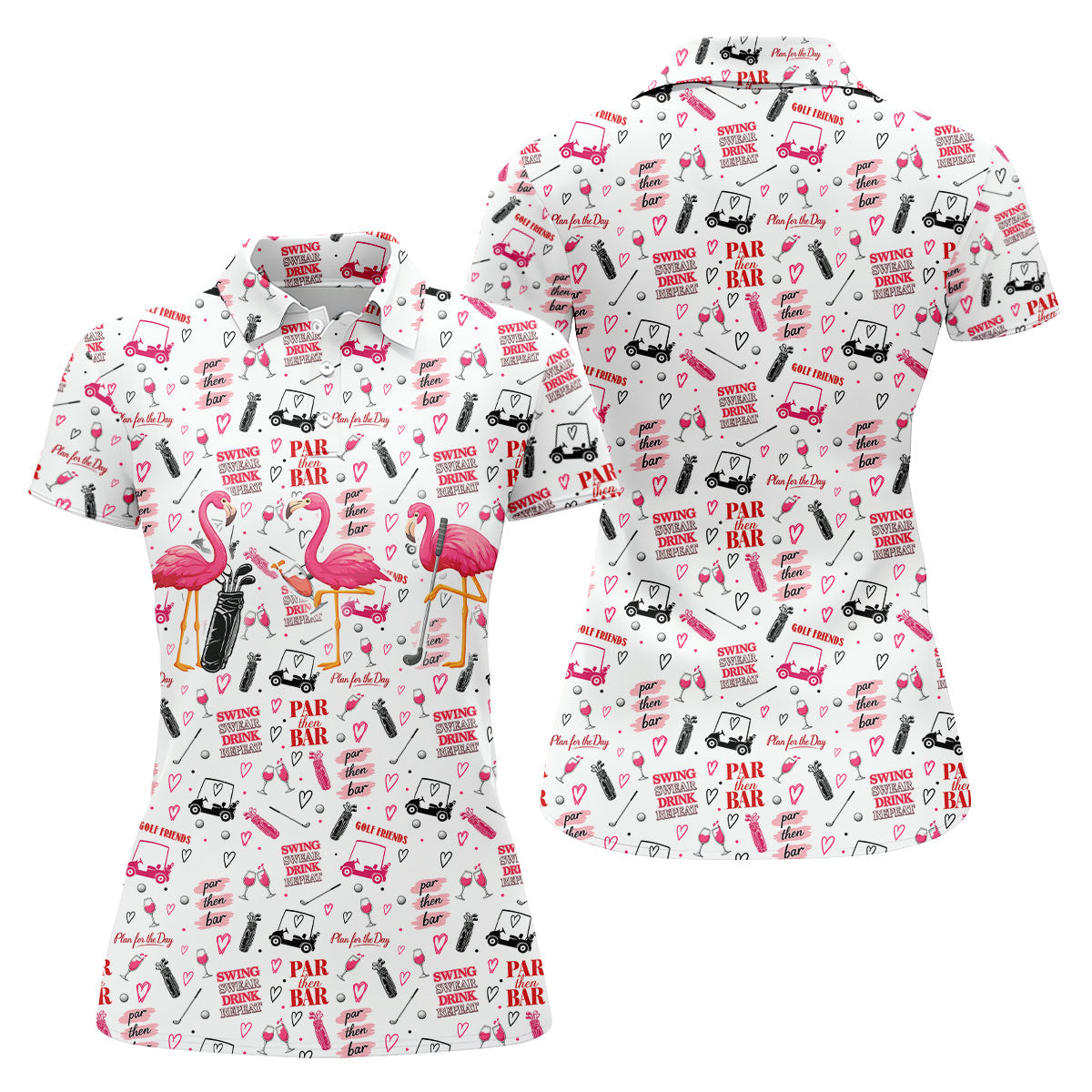 Par Then Bar Flamingo Golf Shirt, Tropical Party Ladies Golf Tops, Golf Shirt For Women