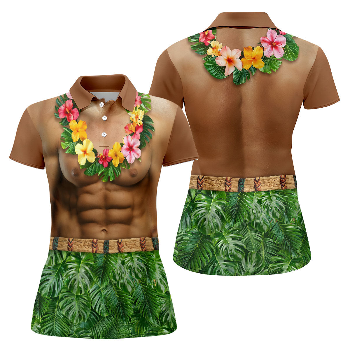 Floral Lei Tropical Theme Party Funny Costume Hawaiian Golf Shirt, Golf Shirt For Women