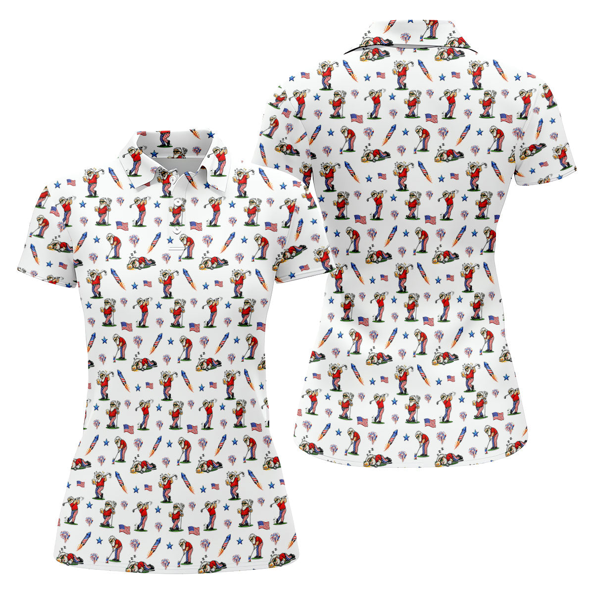 4th Of July Funny Man Golf And Beer White Golf Shirt, Patriotic Golf Shirt, 250th Anniversary Women's Golf Tops