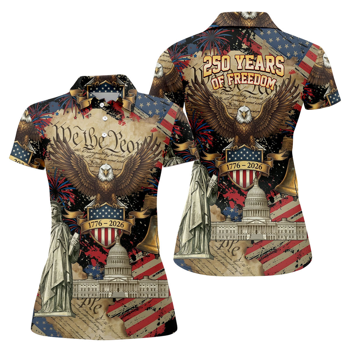 We The People Patriotic Eagle Statue Of Liberty 250 Years Ladies Golf Tops, 4th Of July Golf Shirt For Women