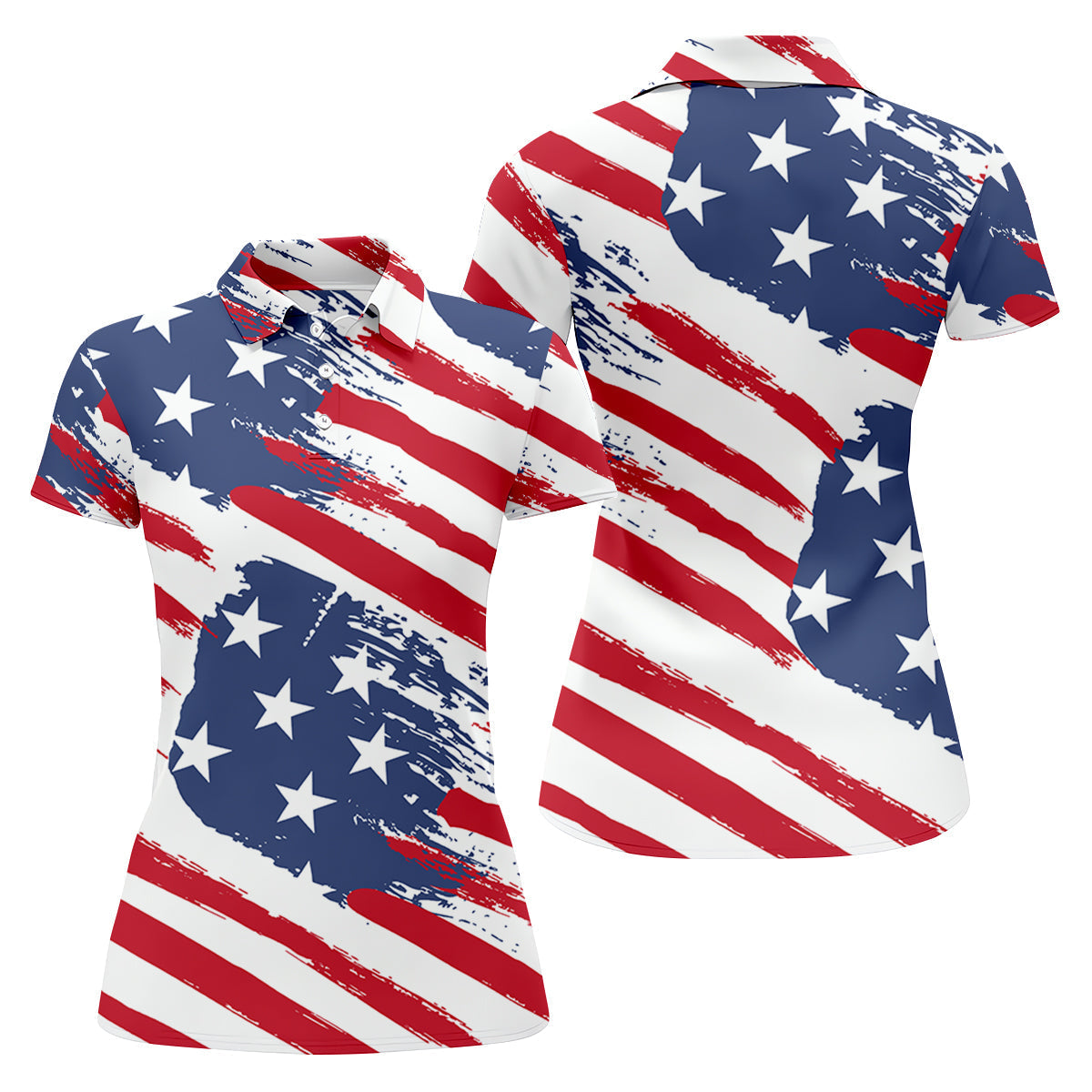Distressed America Flag Pattern Women's Golf Tops, 250th Anniversary Ladies Golf Shirts