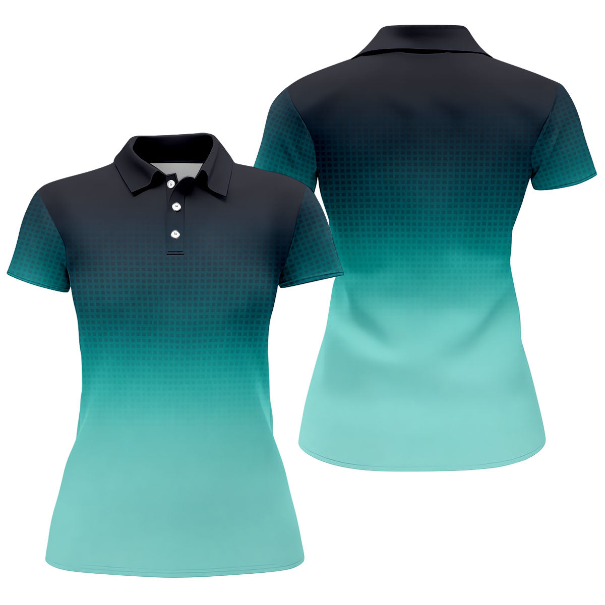 Turquoise Gradient Hawaiian Golf Shirt, Ladies Golf Tops, Golf Shirt For Women