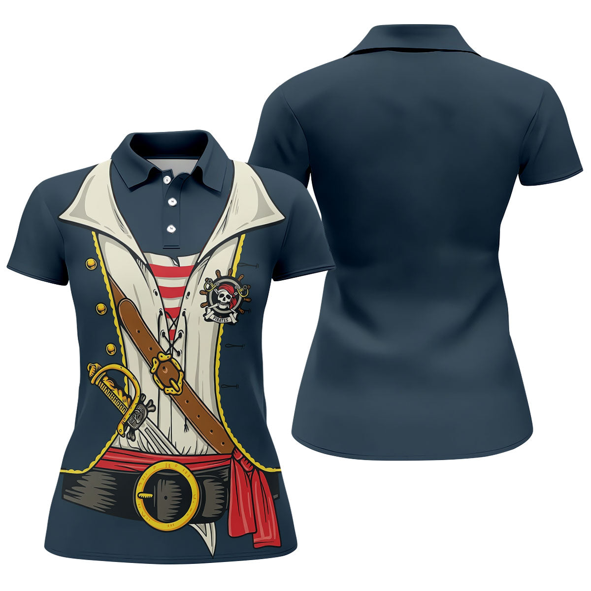 Funny Pirate Costume Hawaiian Golf Shirt, Women's Golf Tops, Ladies Golf Shirts