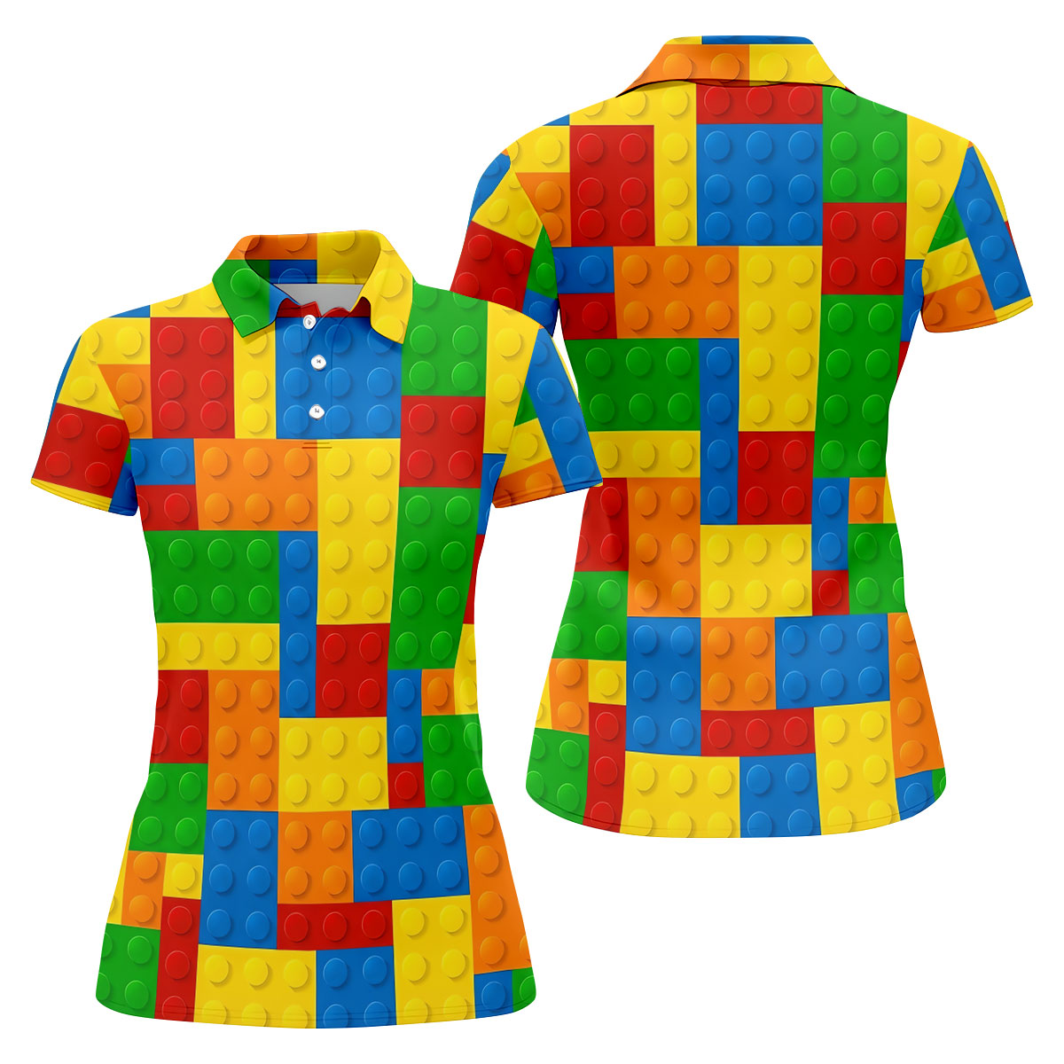 Lego Pattern Colorful Golf Shirt, Ladies Golf Shirts, Golf Shirt For Women, Ladies Golf Polos