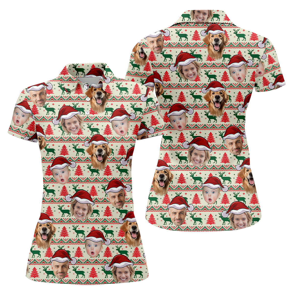 Custom Face Reindeer Christmas Women's Golf Tops, Ladies Golf Shirts, Christmas Golf Gift