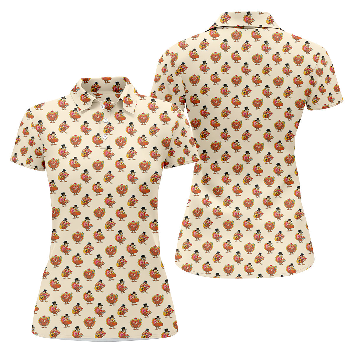 Festive Turkey Thanksgiving Holiday Beige Ladies Golf Tops, Women Golf Top, Golf Gift For Ladies