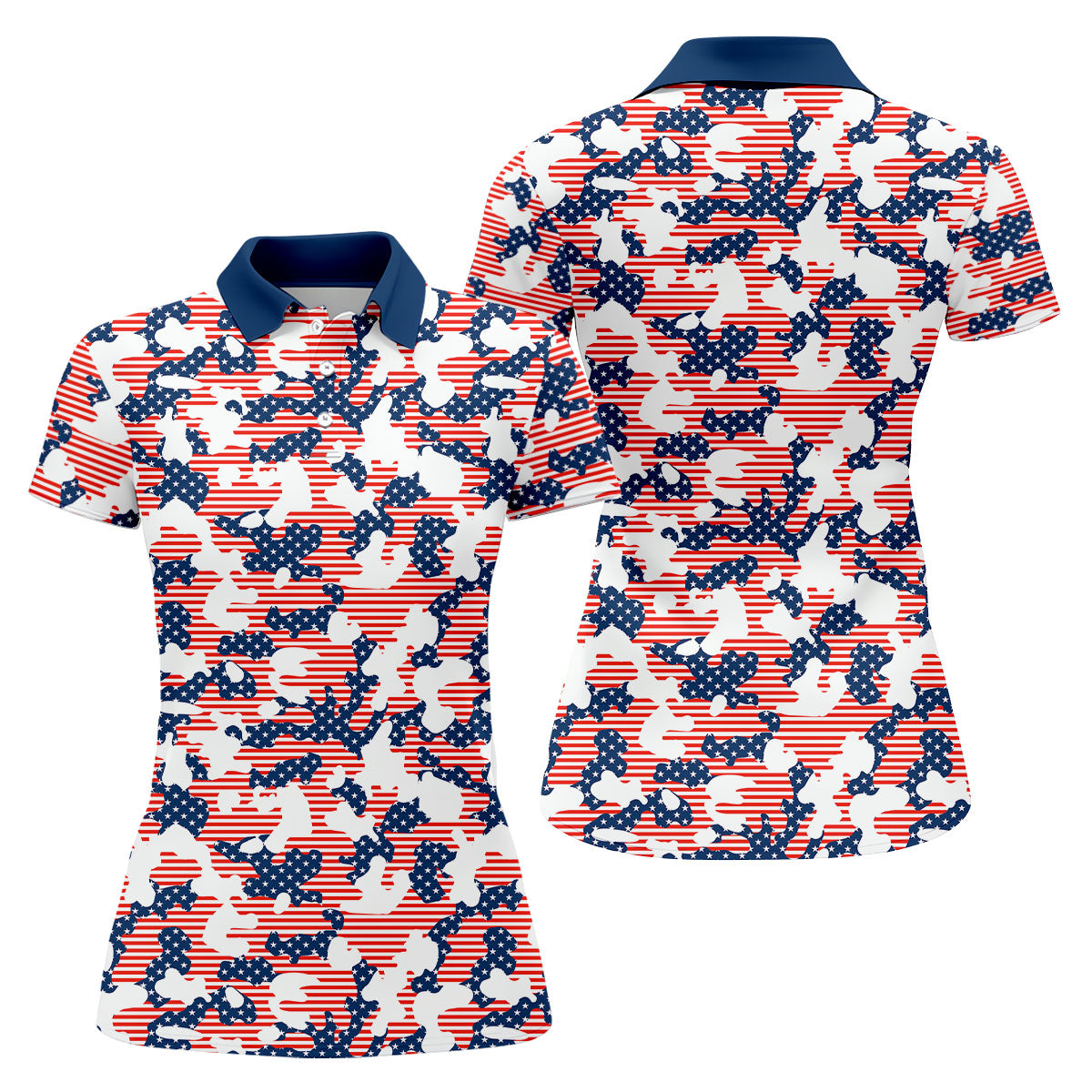 Red White And Blue Camo Patriotic Golf Shirt, 4th Of July Golf Shirt, 250 Celebration Golf Shirt For Women