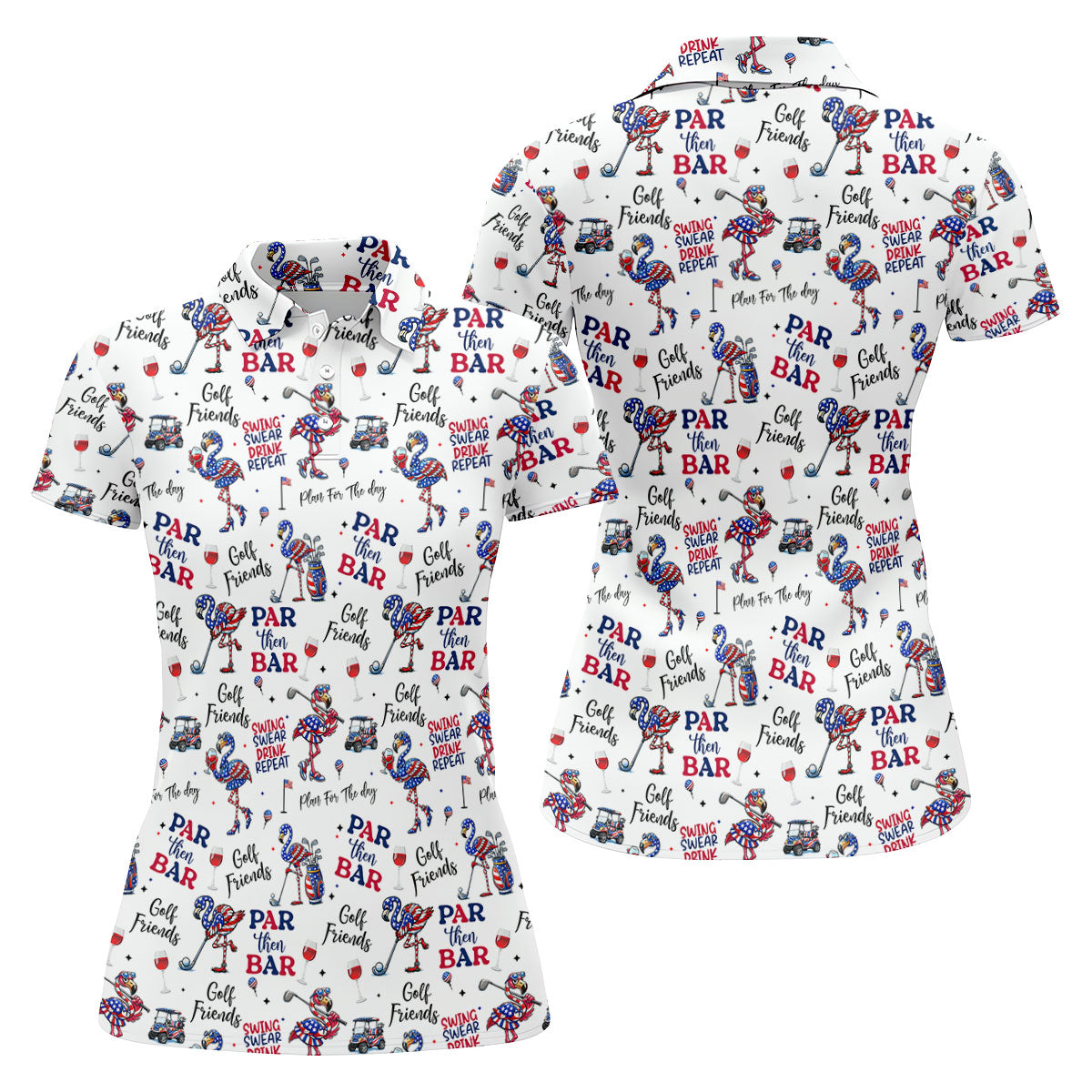 Par Then Bar Funny Flamingo Patriot Golf Shirt, 4th Of July Golf Shirt, 250th Anniversary Women's Golf Tops