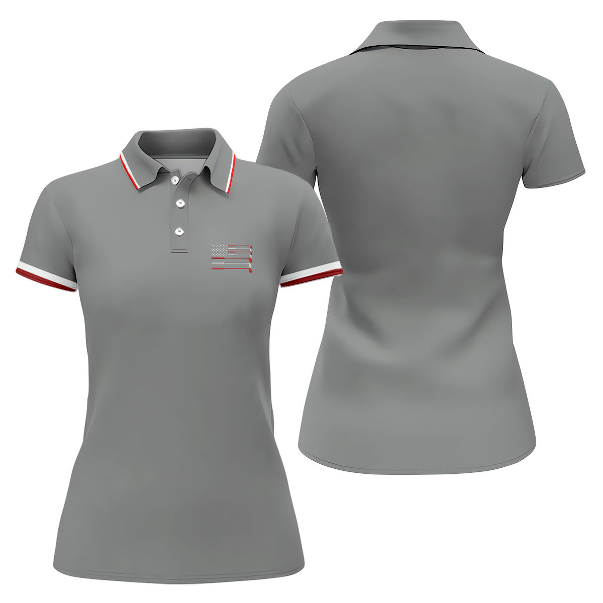 Golf Clubs US Flag Logo 250 Years Grey Golf Shirt, Patriotic 4th Of July Golf Shirt For Women