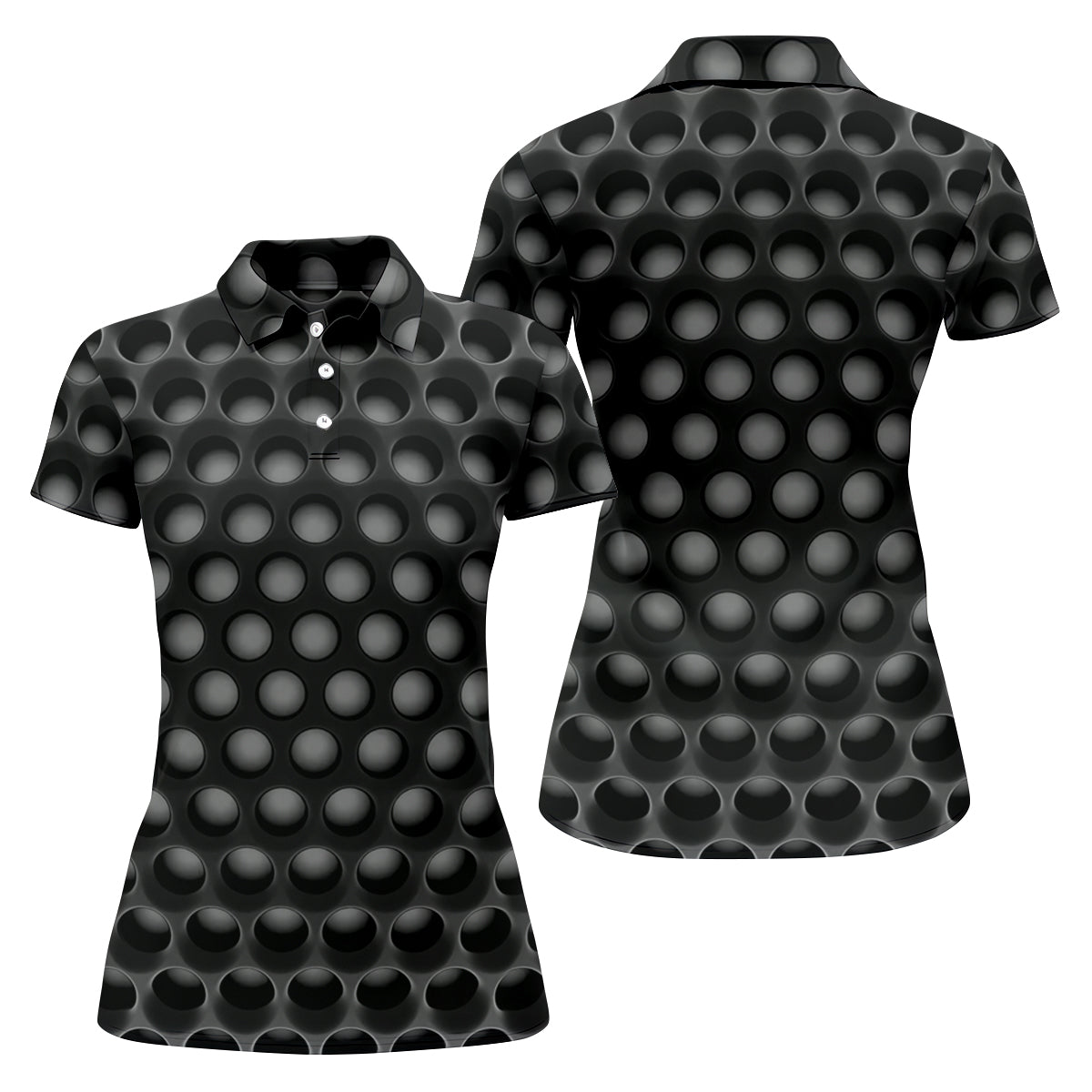 3D Effect Circular Pattern Black Golf Shirt, Cool Golf Outfit, Women Golf Top, Ladies Golf Shirts