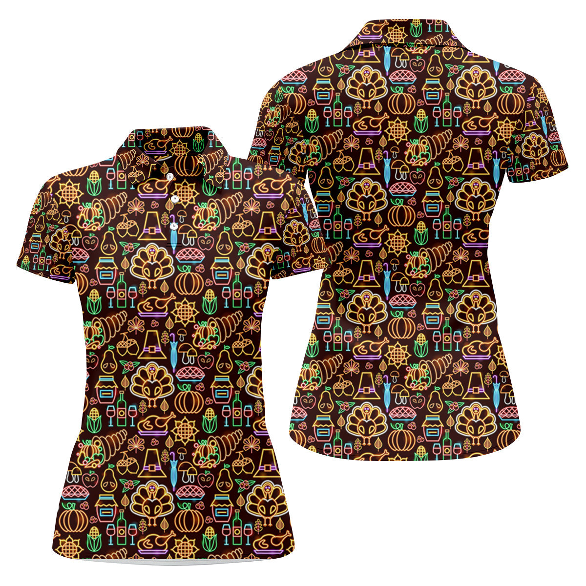 Thanksgiving Party Neon Print Women Golf Top, Ladies Golf Polos, Golf Gifts For Women