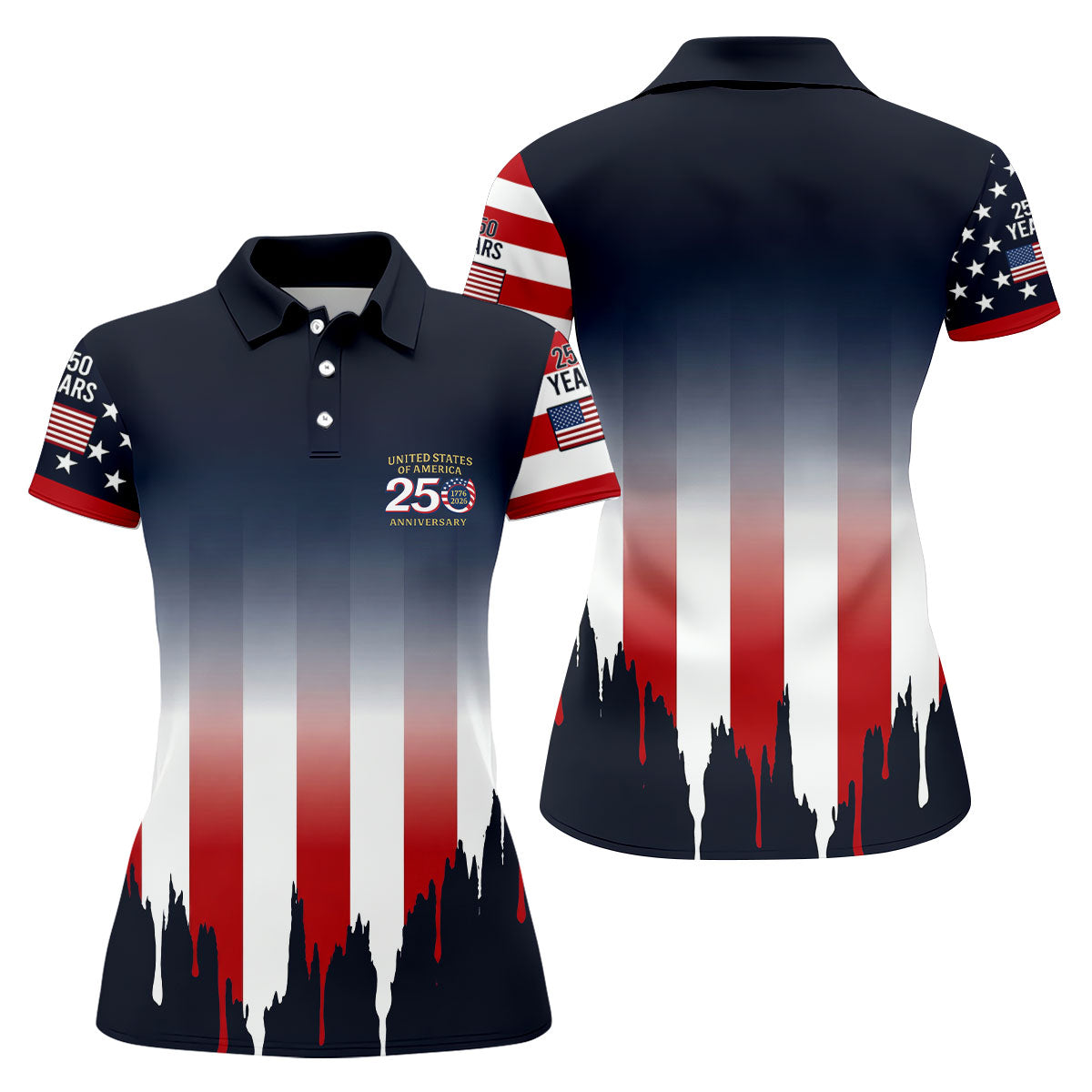 USA 250 Anniversary American Flag Golf Shirt, Patriotic 4th Of July Golf Shirt For Women
