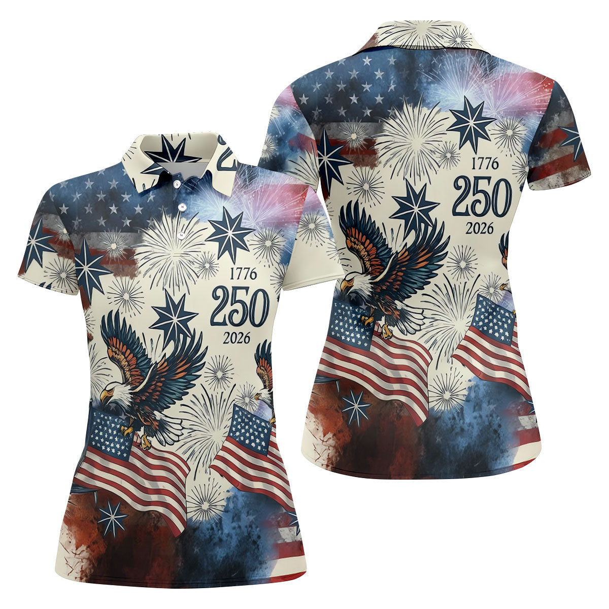 United States 250th Anniversary Patriotic Eagle Vintage Golf Shirt, 4th Of July Golf Shirt For Women