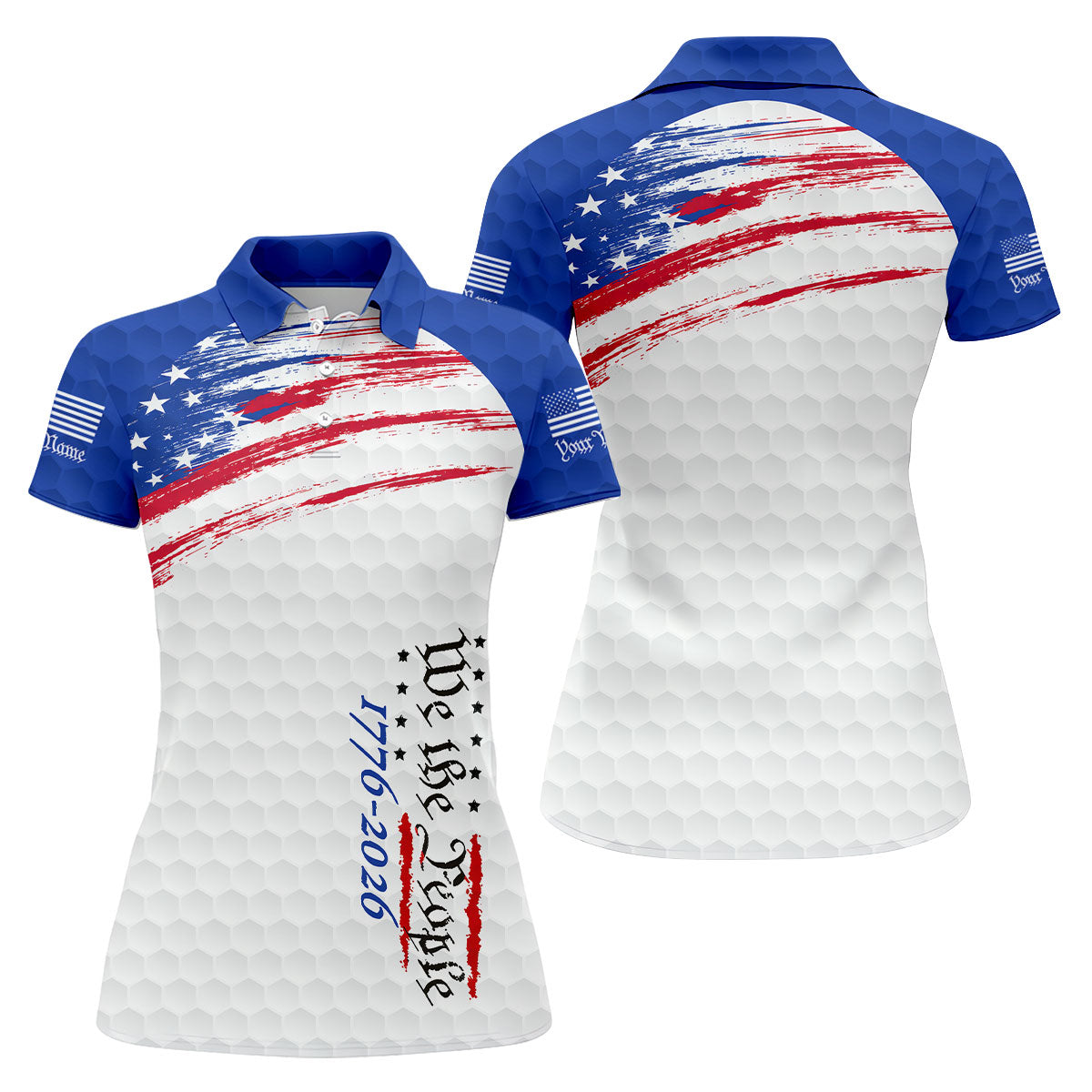 We The People 1776-2926 American Flag Brush Blue Golf Shirt, 250 Years Patriotic 4th Of July Golf Shirt For Women